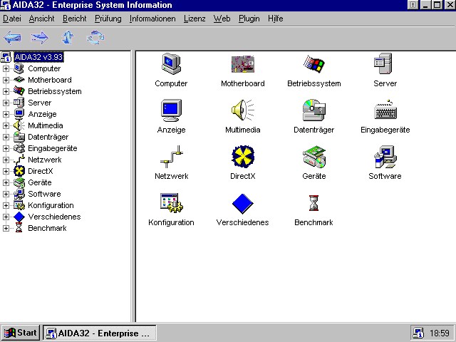 AIDA23 gibt einen &Uuml;berblick &uuml;ber das System, hat aber Probleme, dan alten Prozessor, das Mainboard etc. zu erkennen
