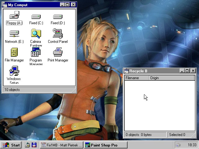 und nochmal Calmira, diesmal mit Arbeitsplatz, Hilfe und Papierkorb
