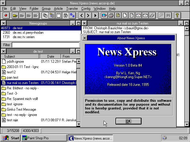 NewsXpress habe ich vor 10 Jahren unter Windows 95 benutzt
