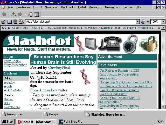 mein Lieblingsbrowser Opera in einer &auml;lteren, aber ausreichenden Version (5).
