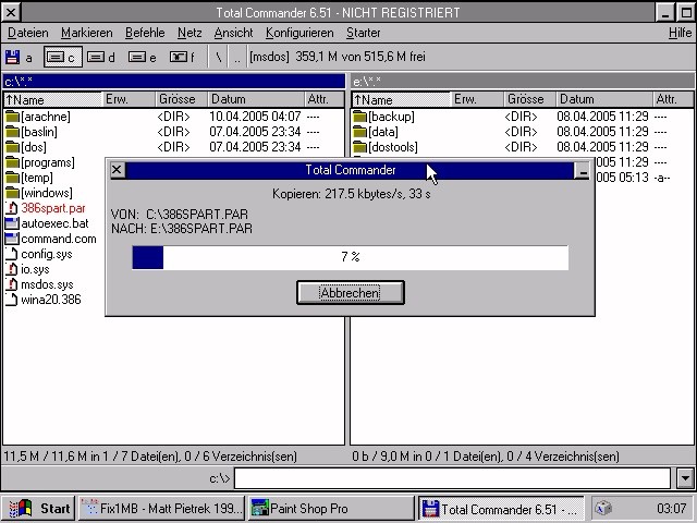 der aktuelle (!) TotalCommander in der 16-Bit-Version
