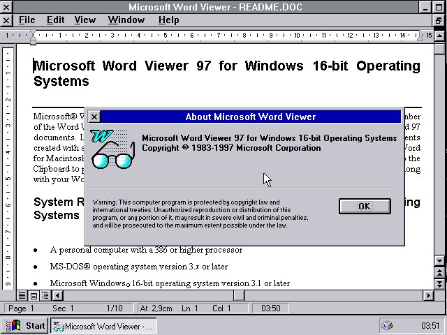 man muss die Dateien im alten Word-Format speichern, damit MS WordView97 sie problemlos anzeigt
