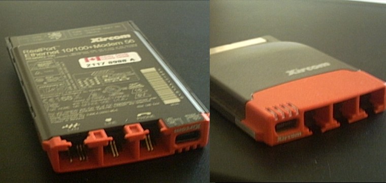 Und noch eine zweite Netzwerkarte: XIRCOM Realport 10/100+Modem<BR>100 MBit, integriertes Analogmodem, und keine Notwendigkeit eines anf�lligen Kabeladapters
